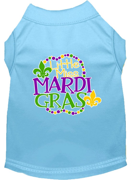 Miss Mardi Gras Screen Print Mardi Gras Dog Shirt Baby Blue XS